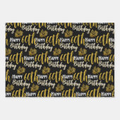 60歳の誕生日 黒金 葉写真 ラッピングペーパーシート (正面3)