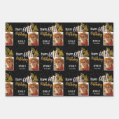 60歳の誕生日 黒金 葉写真 ラッピングペーパーシート (正面)