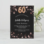 60歳の誕生日 黒 ローズゴールドの星 招待状 (スタンド正面)