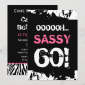 60歳の誕生日 黒 白 ピンク しましま おしゃれな60歳 招待状 (正面/裏面)