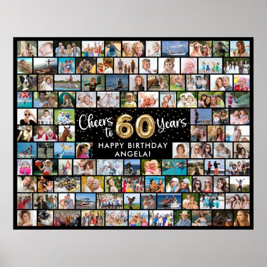 60歳の誕生日 108枚の写真 黒と金の輝き 乾杯イヤー ポスター (正面)