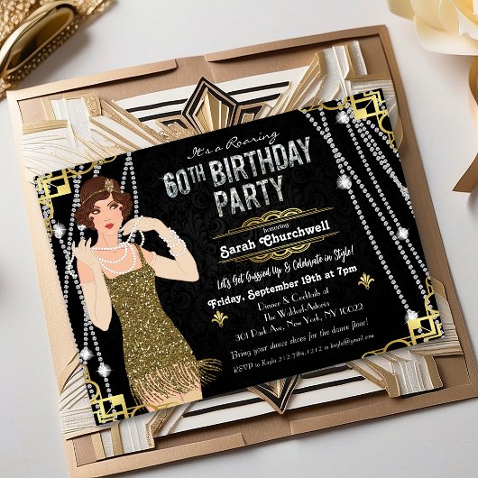 60歳の誕生日 1920年代ギャツビーフラッパーガール誕生日 招待状