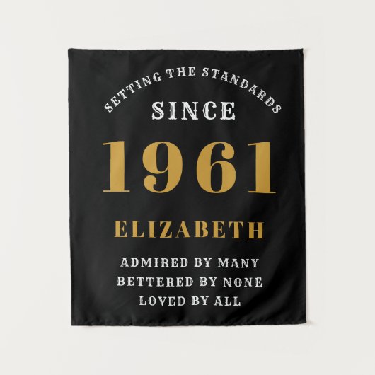 60歳の誕生日 1961 ブラックゴールド レディース パーソナライズド タペストリー (正面)