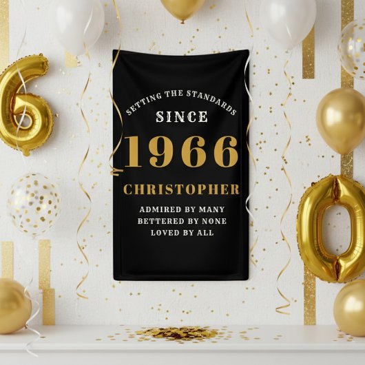 60歳の誕生日 1966年生まれ 名前を追加 ブラック ゴールド 横断幕