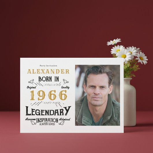 60歳の誕生日 1966 レジェンド 白と金の写真 招待状