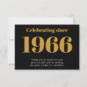 60歳の誕生日 1966 レトロ ブラック&ゴールド サンキューカード (正面)
