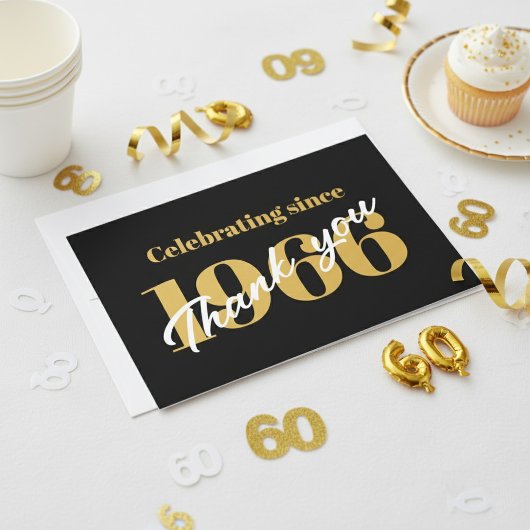 60歳の誕生日 1966 レトロ ブラック&ゴールド サンキューカード