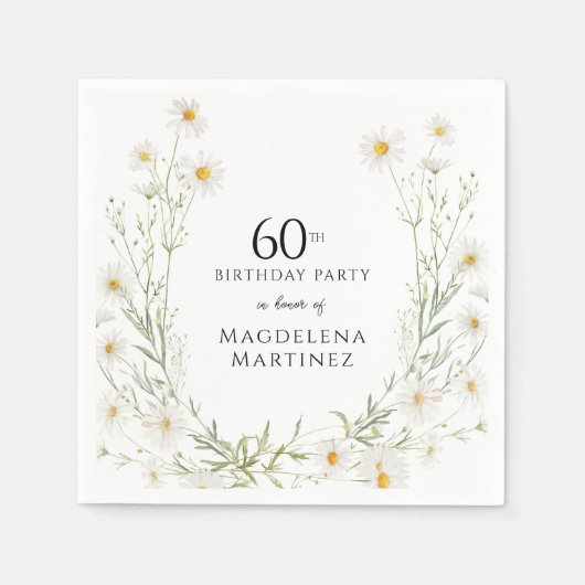 60歳の誕生日　4月の誕生花はデイジー スタンダードカクテルナプキン (正面)