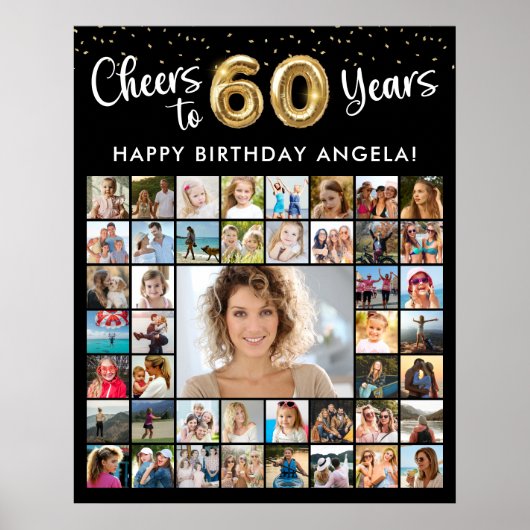 60歳の誕生日 45枚のフォトコラージュ 歳月の喜びを讃えて ポスター (正面)
