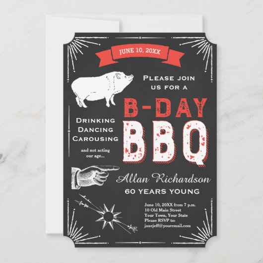 60歳の誕生日 BBQ パーティー ブラックボード USA ビンテージ 招待状 (正面)