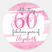 60歳の誕生日 PINK 60年の素晴らしい年月を祝って ラウンドシール (正面)