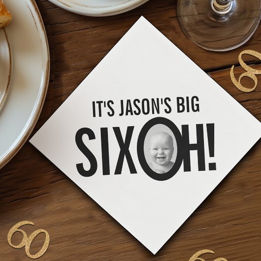 60歳の誕生日SIX OH！フォトモノ白黒 スタンダードカクテルナプキン