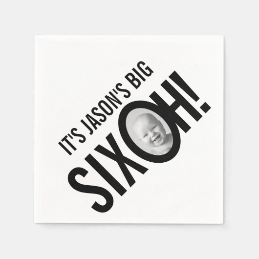 60歳の誕生日SIX OH！フォトモノ白黒 スタンダードカクテルナプキン (正面)