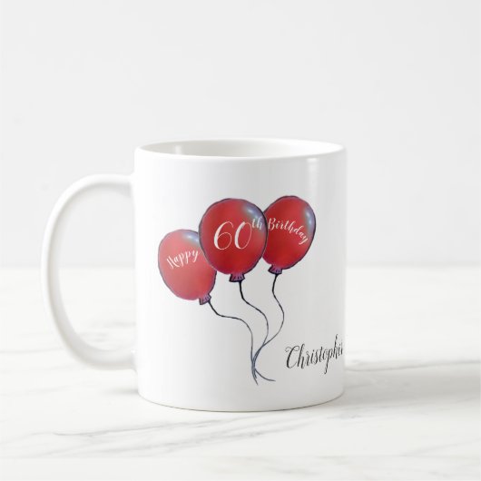 60歳の赤い風船の贈り物 コーヒーマグカップ (左)