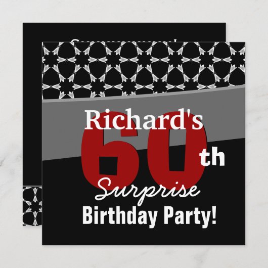 60歳の驚きの誕生日パーティーの白黒スター 招待状 (正面/裏面)