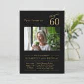 60歳の黒金ゴールド60歳の誕生日パーティーの写真 招待状 (スタンド正面)