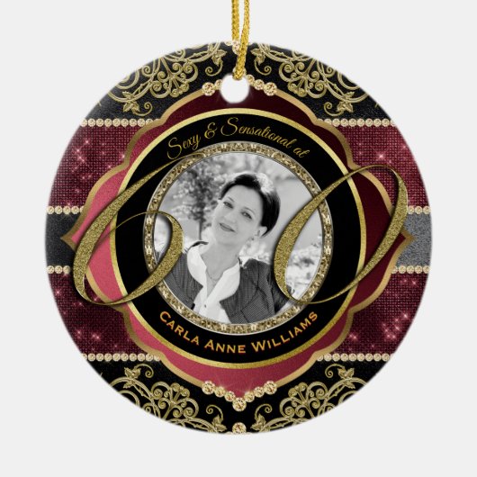 60歳の60歳の金ゴールドルビーダイヤモンド写真フレーム セラミックオーナメント (正面)