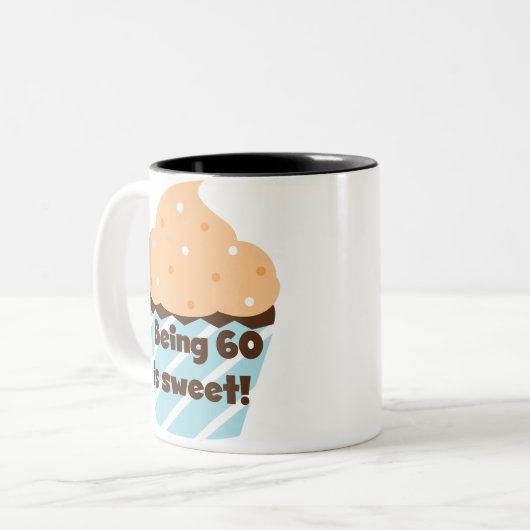 60歳はTシャツとギフトが大好き ツートーンマグカップ (正面左)