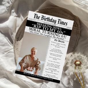 60歳よ、安らかに お笑い新聞で65歳の誕生日をお祝い 招待状