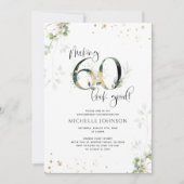 60歳を美しく見せるグリーンゴールドボタニカル誕生日 招待状 (正面)