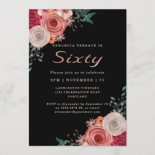 60歳エレガントの素晴らしいサンゴバラの誕生日 招待状