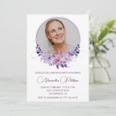 60歳エレガントの誕生日の招待状Photo Boho purple 招待状 (スタンド正面)