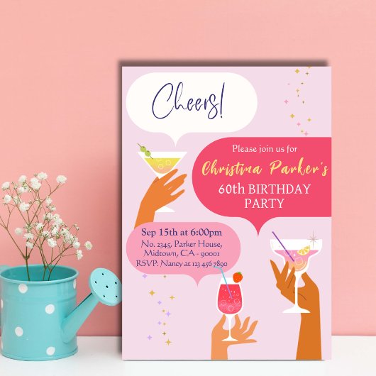 60歳エレガントの誕生日をテーマにしたシックなカクテルドリンク 招待状