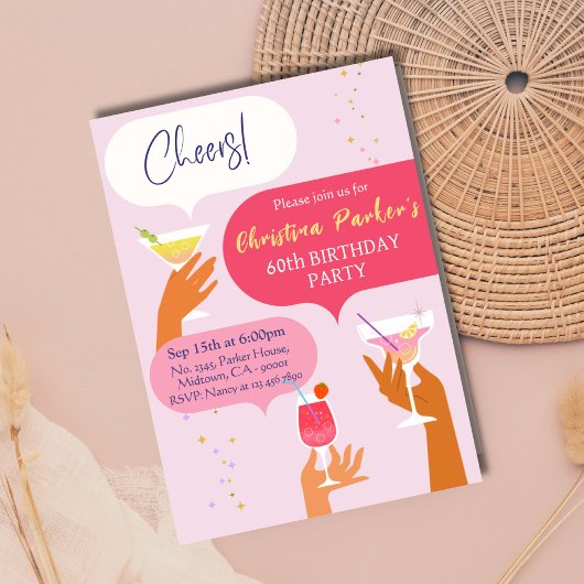 60歳エレガントの誕生日をテーマにしたシックなカクテルドリンク 招待状