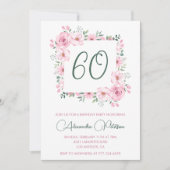 60歳エレガントの誕生日招待状フローラピンク 招待状 (正面)
