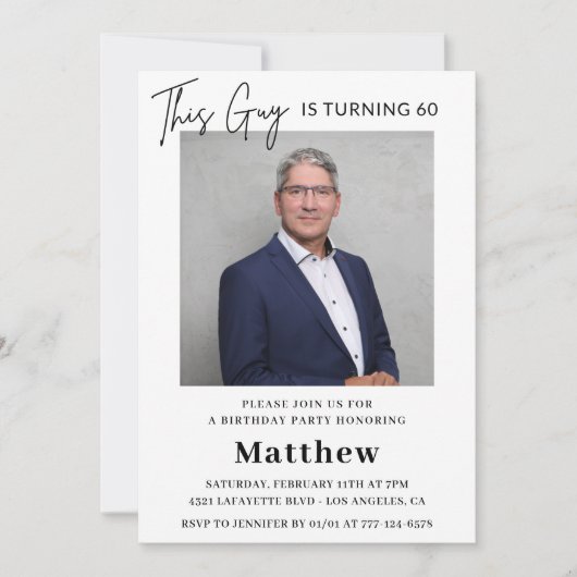 60歳エレガントの誕生日招待状メンズ写真 招待状 (正面)