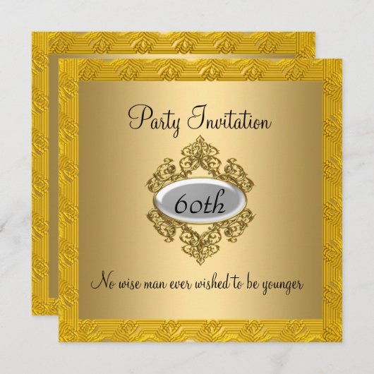 60歳エレガントの誕生日金ゴールド招待状 招待状 (正面/裏面)