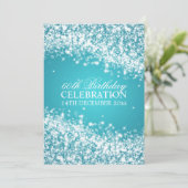 60歳エレガント誕生パーティーきらめく·ウェーブ·ブルー 招待状 (スタンド正面)