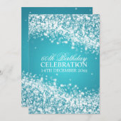 60歳エレガント誕生パーティーきらめく·ウェーブ·ブルー 招待状 (正面/裏面)