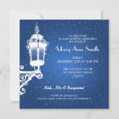 60歳エレガント誕生日パーティヴィンテージランプ青 招待状 (裏面)