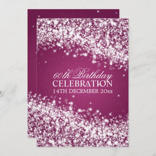 60歳エレガント誕生日パーティーきらめくWave Berry 招待状 (正面/裏面)
