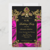 60歳エレガント誕生日パーティーシルクリッチピンク金ゴールド 招待状 (正面)