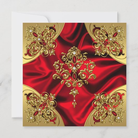 60歳エレガント誕生日パーティーシルビーレッド金ゴールド 招待状 (裏面)