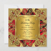 60歳エレガント誕生日パーティーシルビーレッド金ゴールド 招待状 (正面)