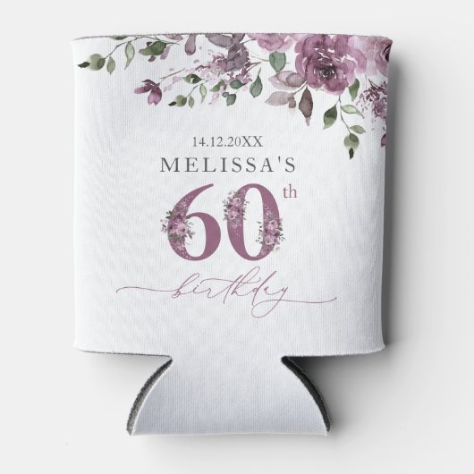 60歳エレガント誕生日パーティーパープルバラ 缶クーラー (正面)