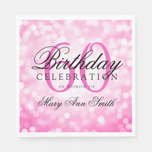60歳エレガント誕生日パーティーピンクグリッター灯 スタンダードランチョンナプキン (正面)