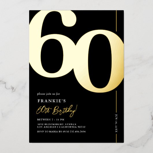 60歳エレガント誕生日パーティーフォイル招待状 箔招待状 (正面)