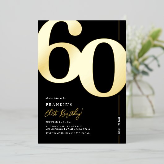 60歳エレガント誕生日パーティーフォイル招待状 箔招待状 (立ち正面)