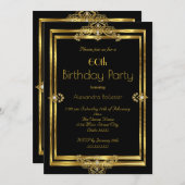 60歳エレガント誕生日パーティー写真黒金ゴールド宝石 招待状 (正面/裏面)