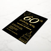 60歳エレガント誕生日パーティー実在金ゴールド 箔招待状 (回転した状態)