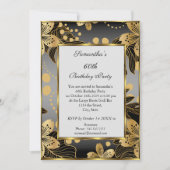 60歳エレガント誕生日パーティー招待状金ゴールドグレー 招待状 (正面)