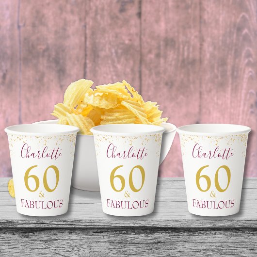 60歳エレガント誕生日パーティー金ゴールドパーソナライズされた 紙コップ