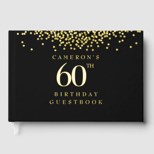 60歳カスタム生誕黒エレガント金ゴールド ゲストブック (正面)