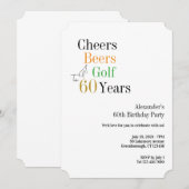 60歳ゴルフ誕生日おめでとう＋ビールで乾杯ミニマル 招待状 (正面/裏面)