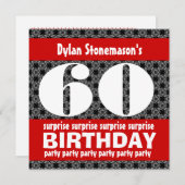 60歳サプライズ誕生日パーティー ブラック レッド ホワイト 招待状 (正面/裏面)