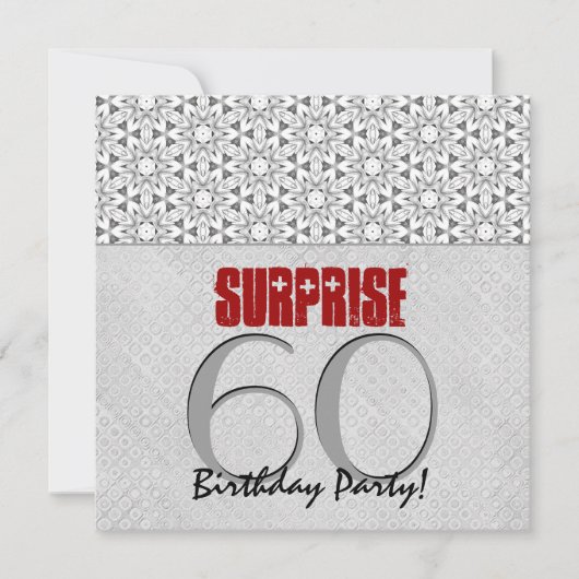 60歳サプライズ誕生日 シルバー グレー レッド V10A 招待状 (正面)